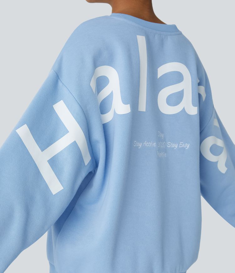 Halara Letter Embroidery Contrast Rib Oversized Fleece Casual Sweatshirt
