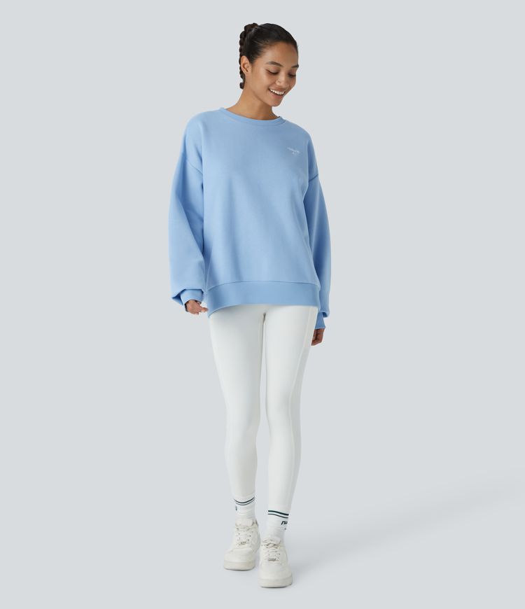 Halara Letter Embroidery Contrast Rib Oversized Fleece Casual Sweatshirt