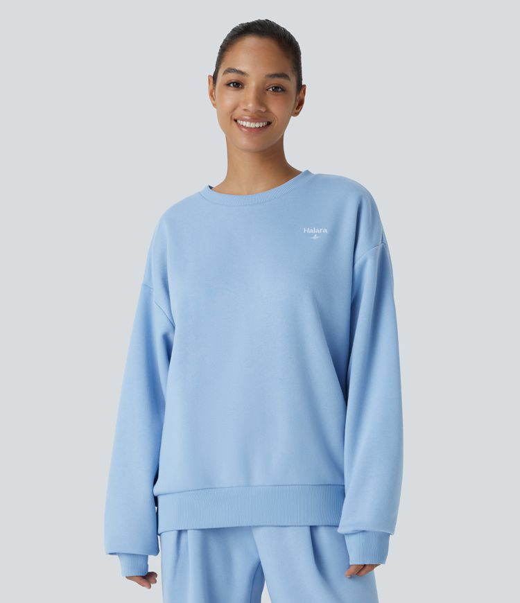 Halara Letter Embroidery Contrast Rib Oversized Fleece Casual Sweatshirt