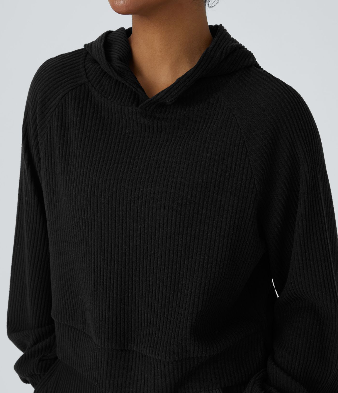 Ribbed Knit Hooded Long Sleeve Split Casual Sweatshirt