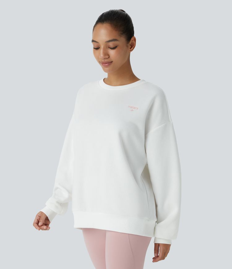 Halara Letter Embroidery Contrast Ribbed Oversize Fleece Casual Sweatshirt