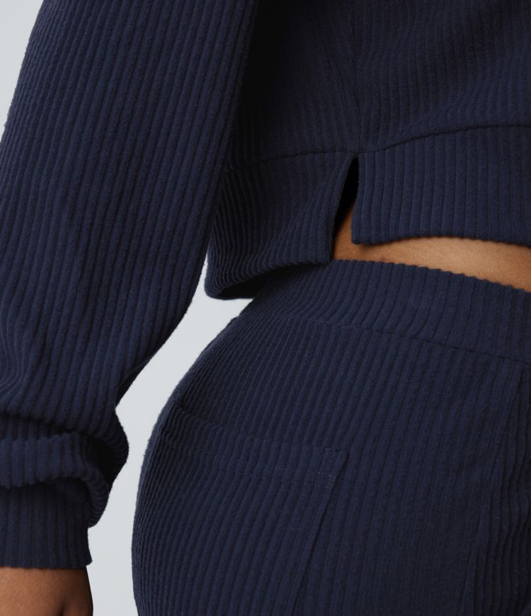 Sudadera manga larga capucha abertura cuello acanalado