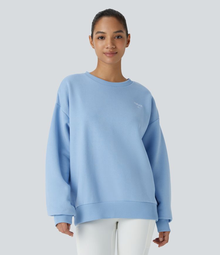 Halara Letter Embroidery Contrast Rib Oversized Fleece Casual Sweatshirt