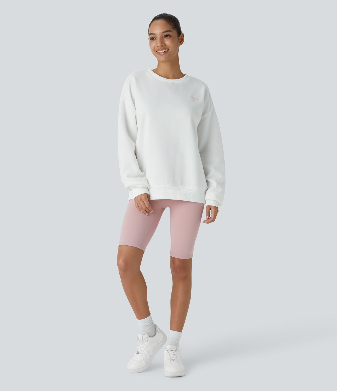 Halara Letter Embroidery Contrast Ribbed Oversize Fleece Casual Sweatshirt