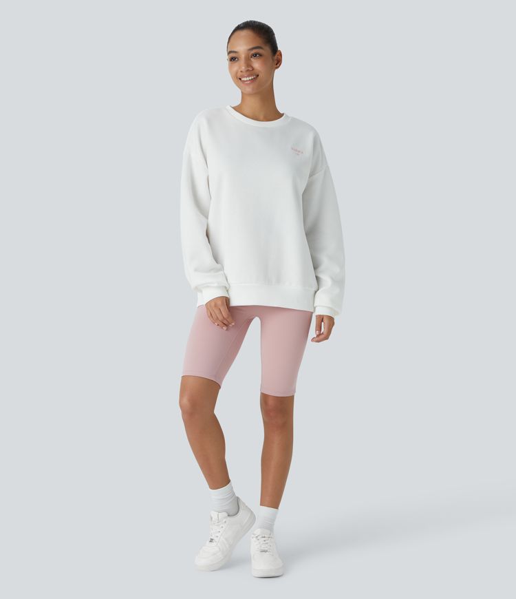 Halara Letter Embroidery Contrast Ribbed Oversize Fleece Casual Sweatshirt