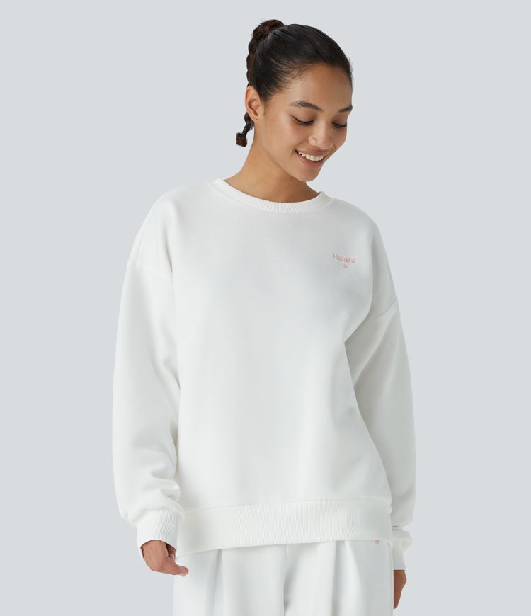 Halara Letter Embroidery Contrast Ribbed Oversize Fleece Casual Sweatshirt