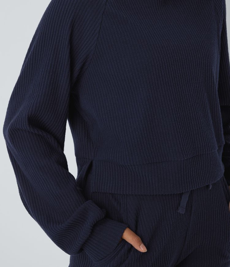 Sudadera manga larga capucha abertura cuello acanalado