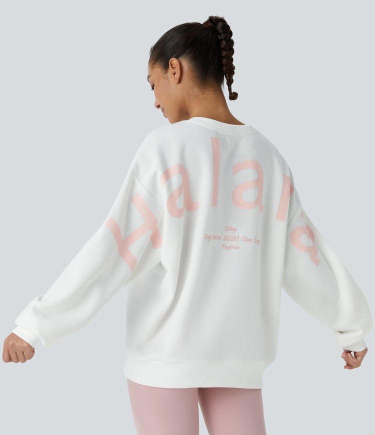 Halara Letter Embroidery Contrast Ribbed Oversize Fleece Casual Sweatshirt