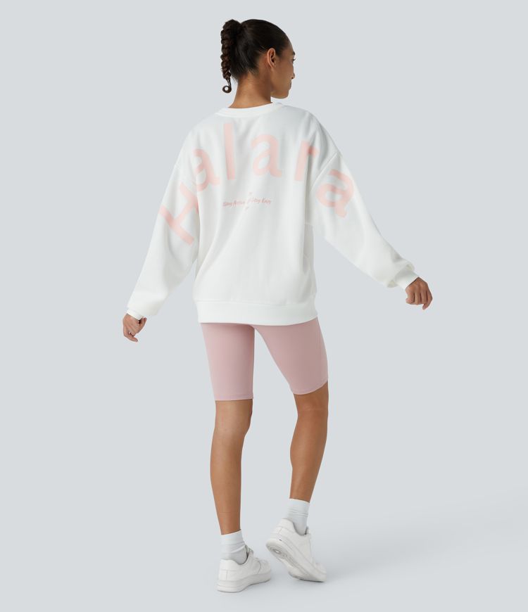 Halara Letter Embroidery Contrast Ribbed Oversize Fleece Casual Sweatshirt