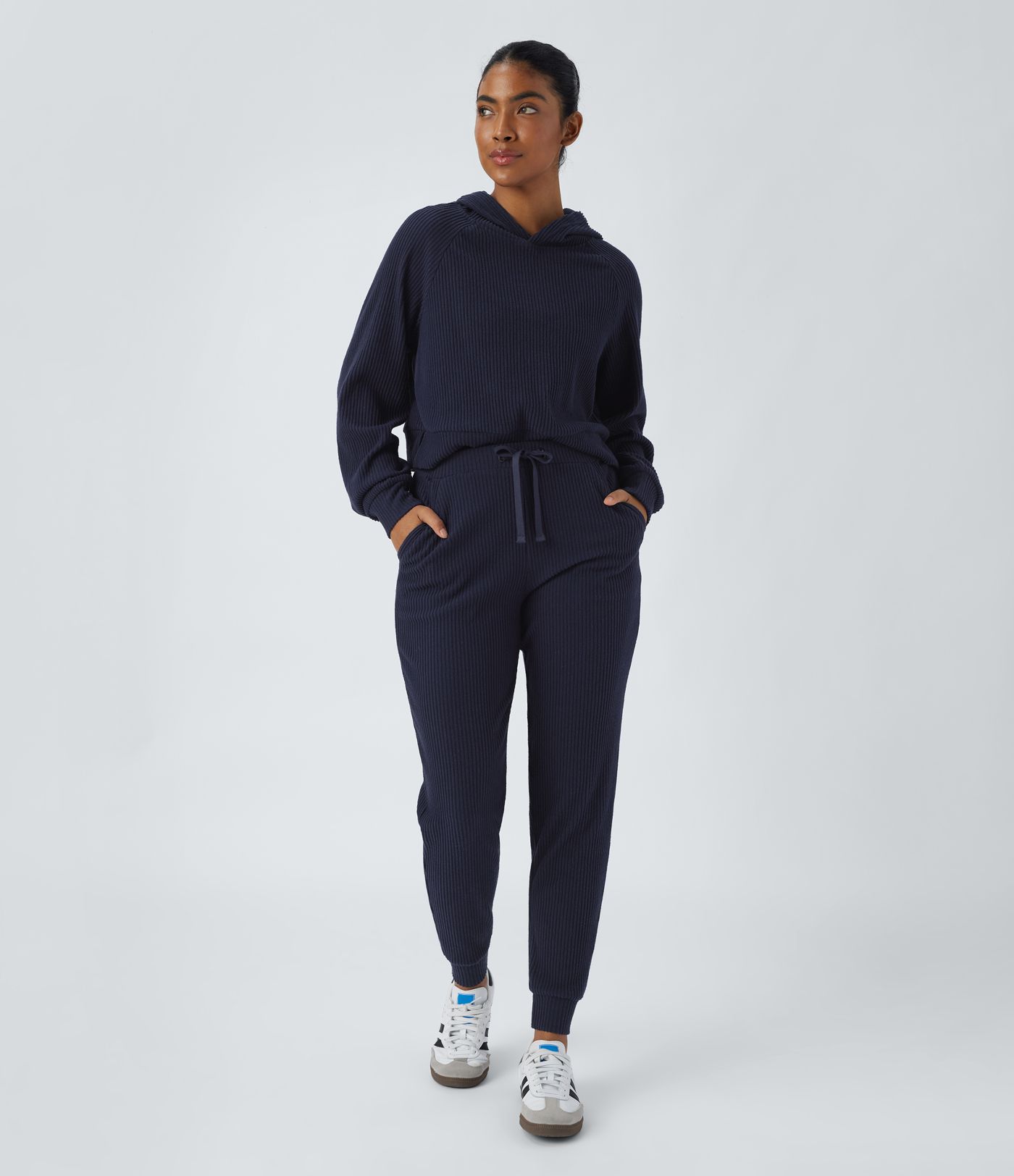 Ribbon Knit Hooded Long Sleeve Split Casual Sweatshirt