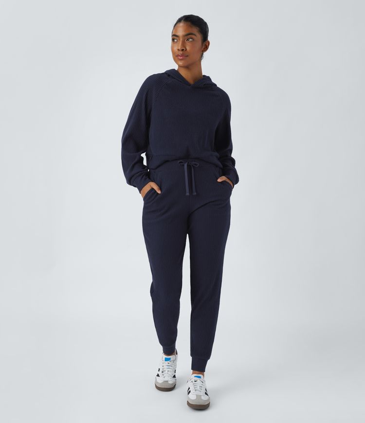 Sudadera manga larga capucha abertura cuello acanalado