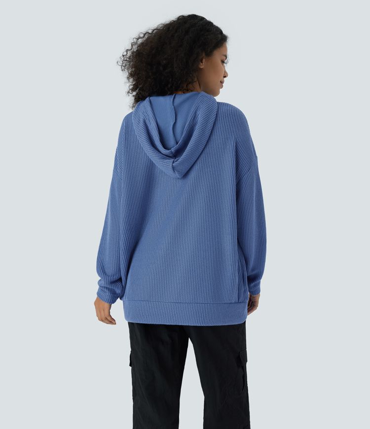 Sudadera gran tamaño capucha cordón ajustable hombro caído bolsillo canguro