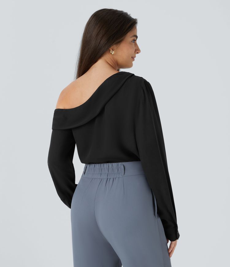 Haut de travail asymétrique à épaules dénudées et manches longues