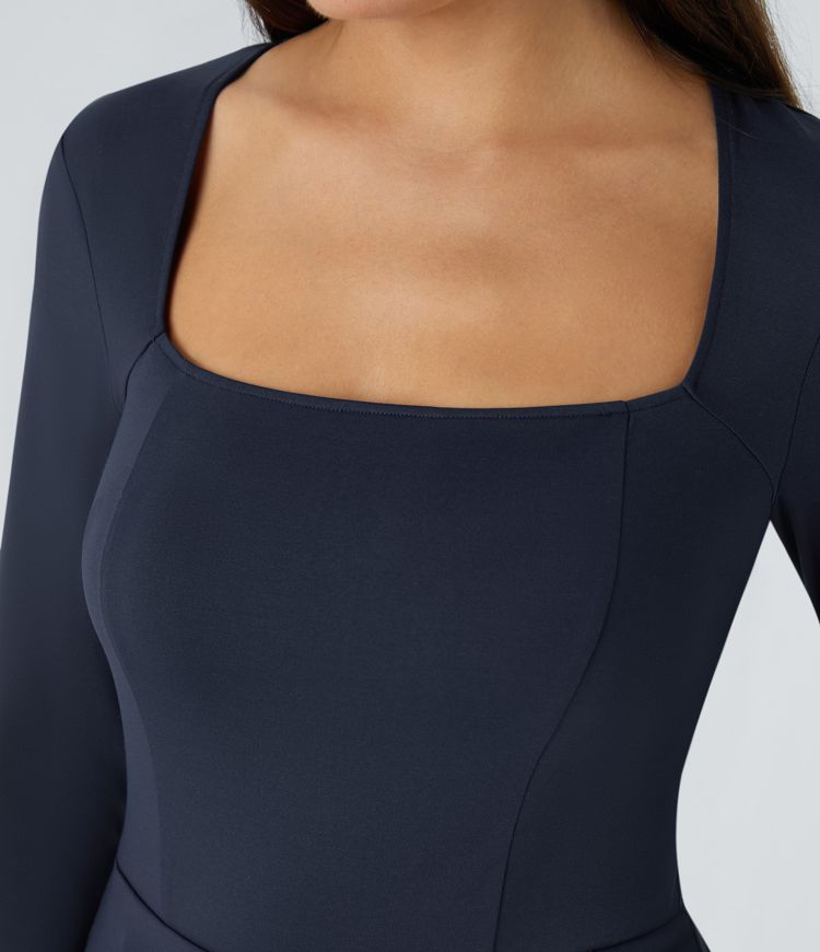 Blusa oficina cuello cuadrado manga larga dobladillo volante