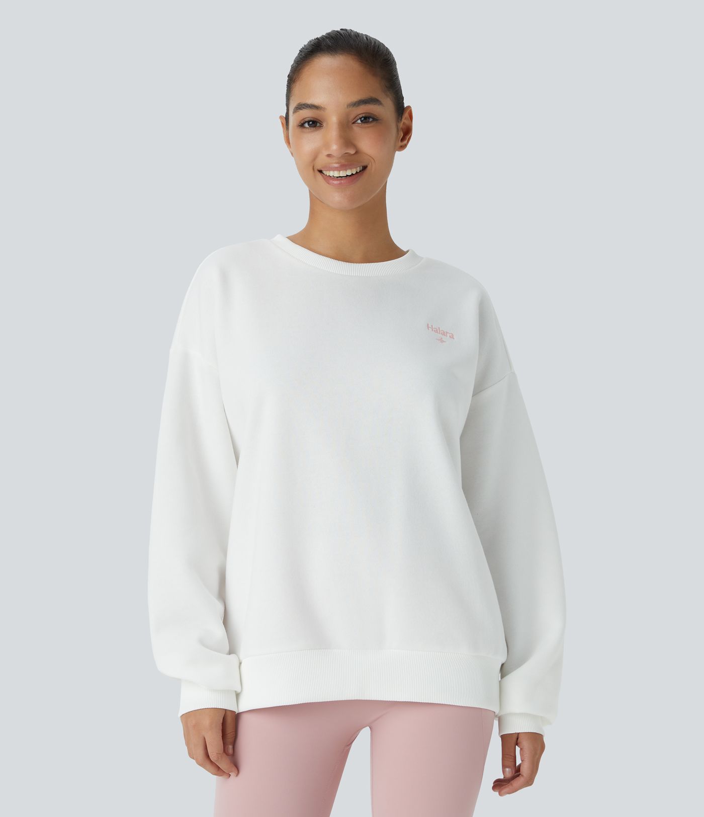 Halara Letter Embroidery Contrast Ribbed Oversize Fleece Casual Sweatshirt