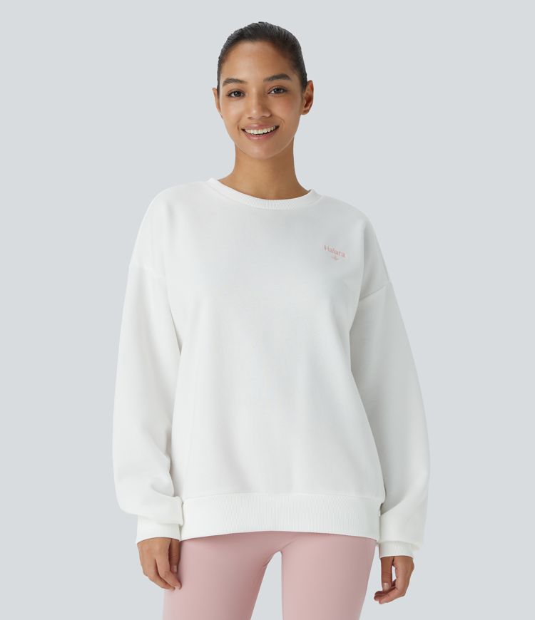 Halara Letter Embroidery Contrast Ribbed Oversize Fleece Casual Sweatshirt