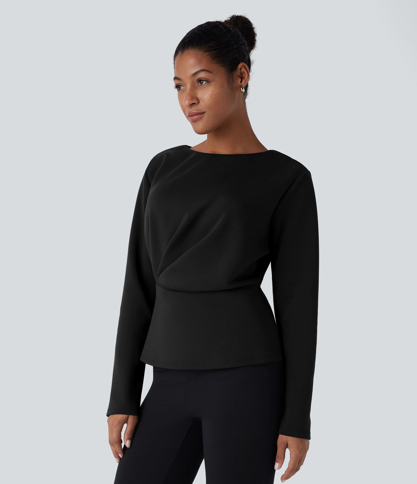 Round Neck Long Sleeve Relaxed Work Top