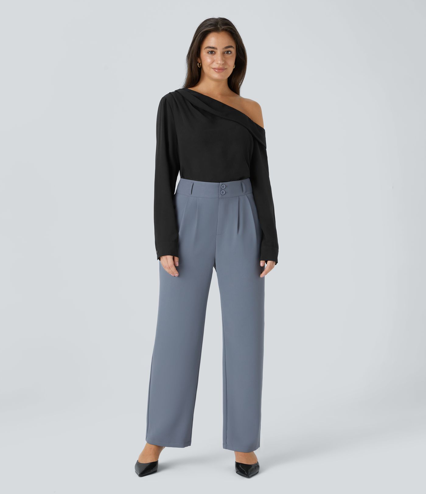 Asymmetrisches, schulterfreies Top mit langen Ärmeln