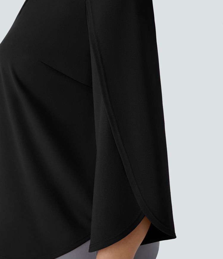 Top oficina dobladillo curvado manga 3/4 cuello V