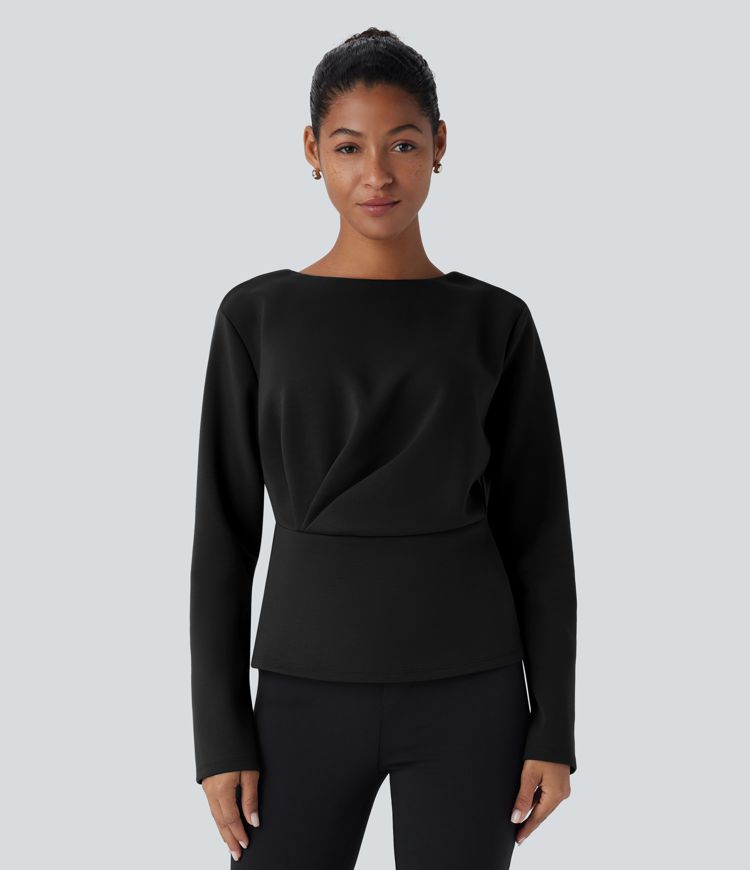 Round Neck Long Sleeve Relaxed Work Top