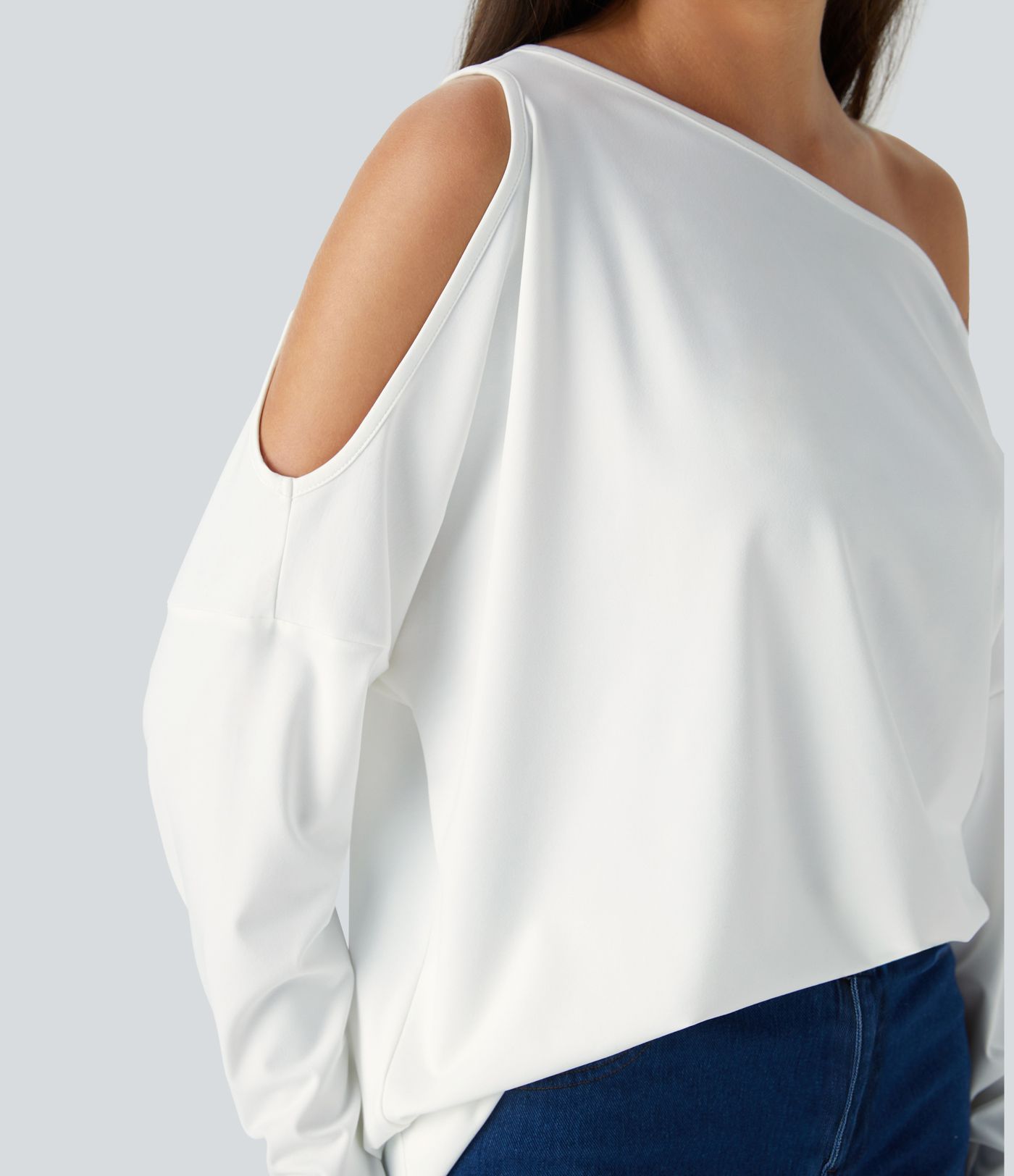 Cut Out Oblique Shoulder Thumb Hole High Low Oversize Casual Top