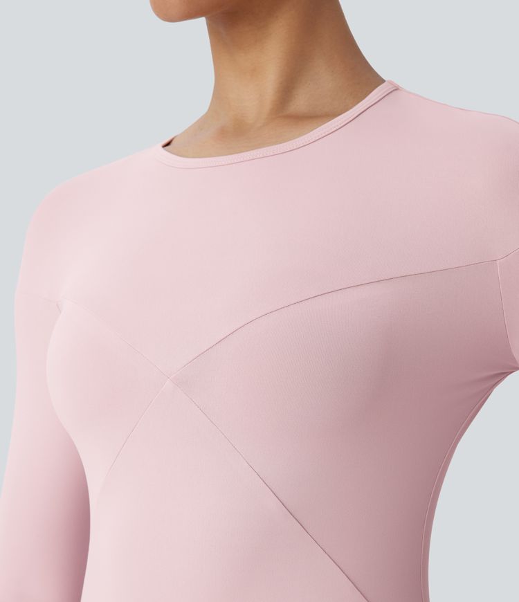 Haut moulant décontracté uni à col rond et manches longues