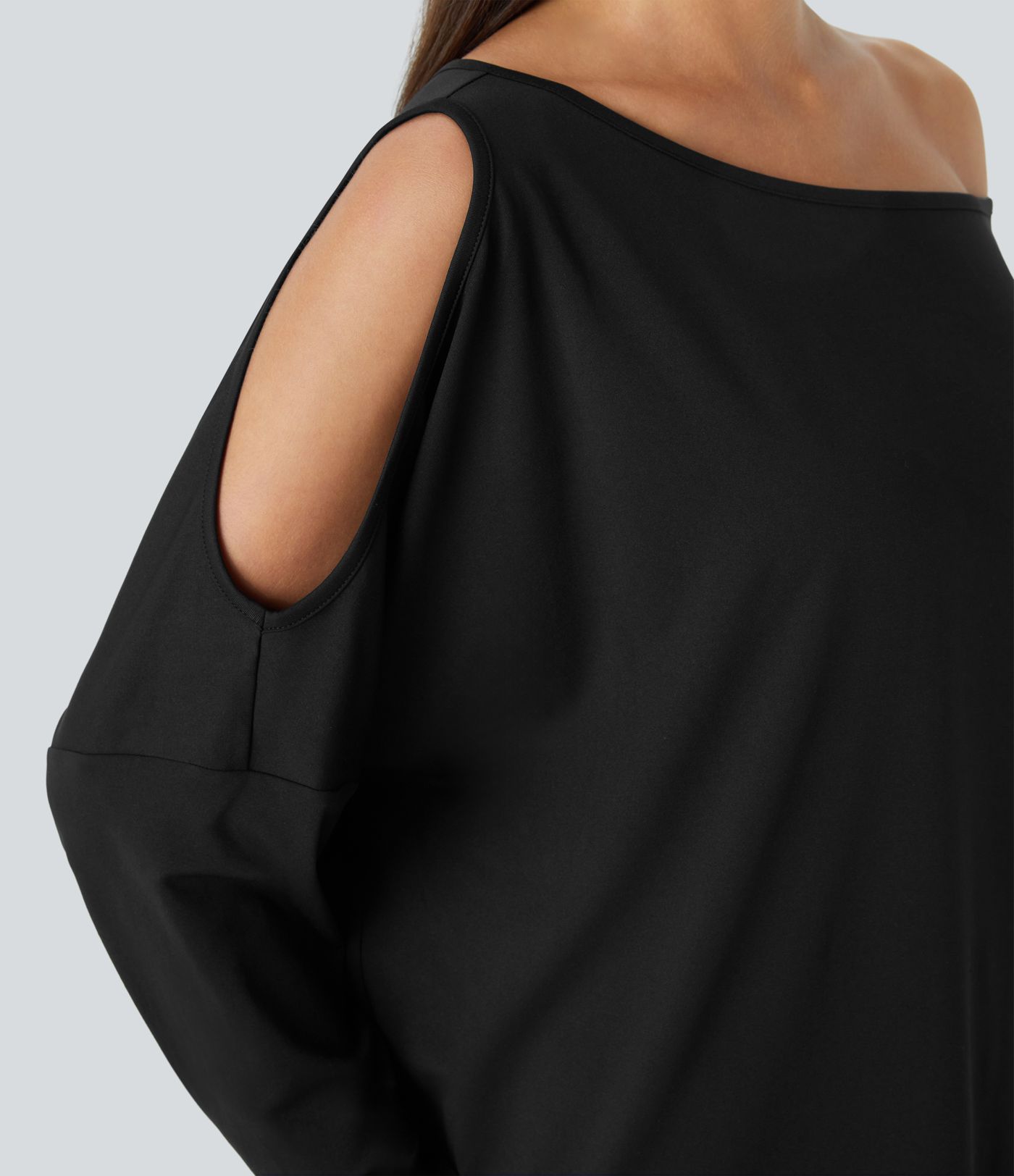 Cut Out Oblique Shoulder Thumb Hole High Low Oversize Casual Top