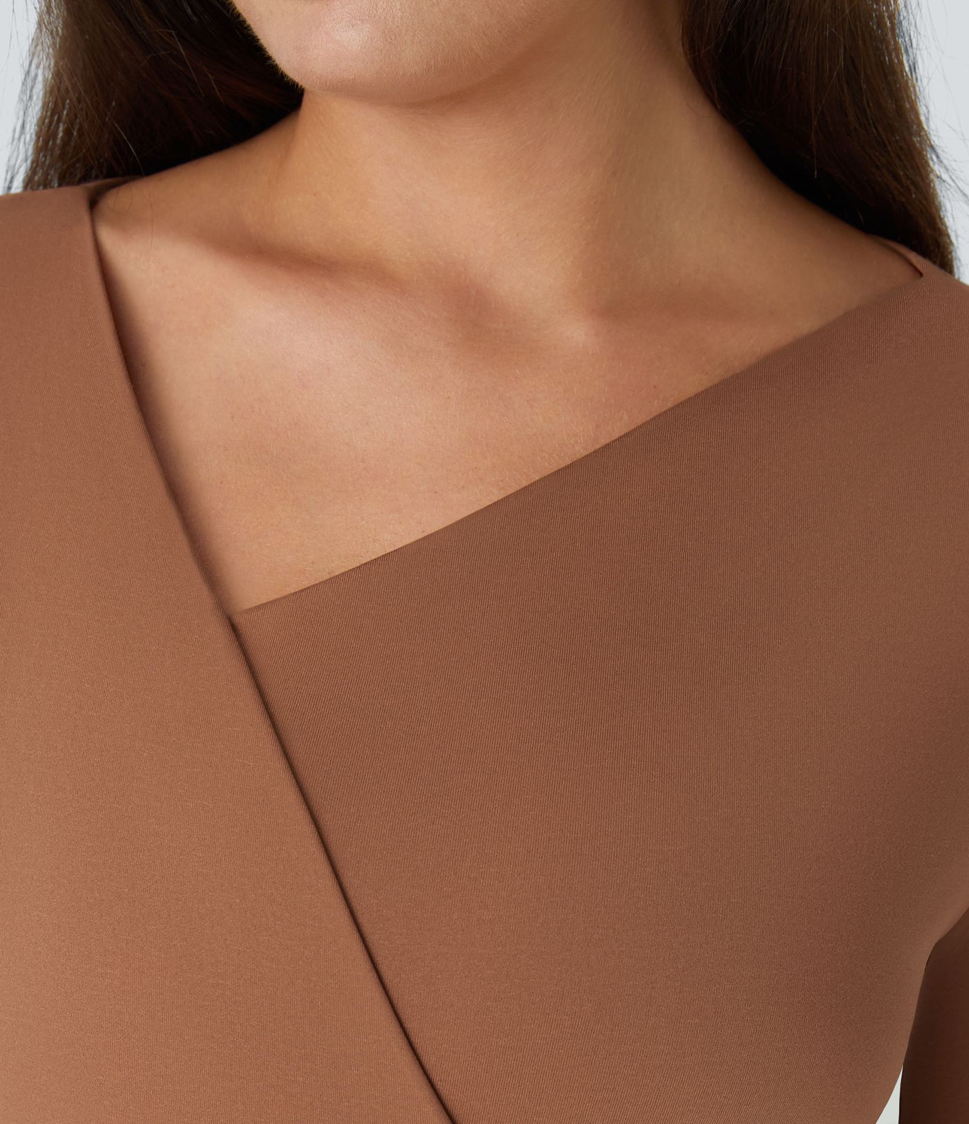 Asymmetric V Neck Long Sleeve Side Pocket Layered Hem Maxi Bridesmaid and Wedding Guest Dress