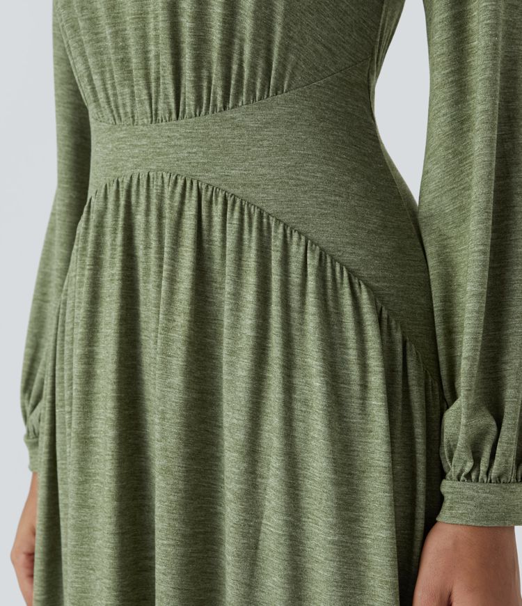 Robe Maxi à Col Rond et Manches Longues Plissée pour Demoiselle d'Honneur et Mariage