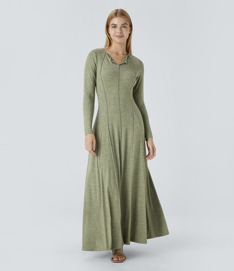 Vestido largo acampanado manga larga muesca