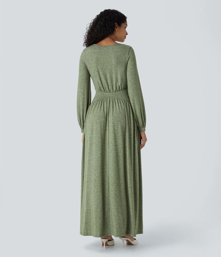 Round Neck Long Sleeve Maxi Bridesmaid and Wedding Guest Dress