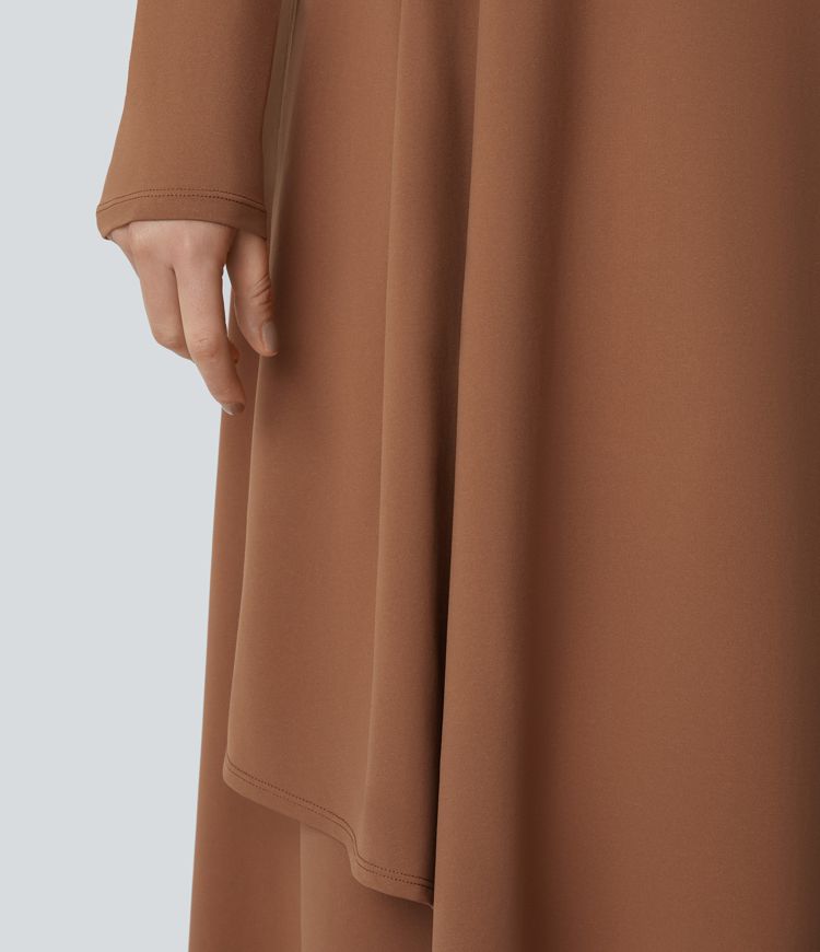 Robe longue asymétrique pour demoiselles d'honneur et invitées de mariage, à col V, manches longues, poches latérales et ourlet superposé