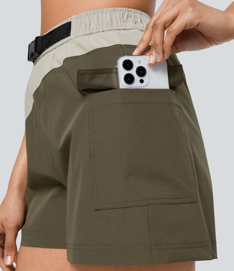 Short de randonnée cargo taille haute imperméable avec ceinture et poches