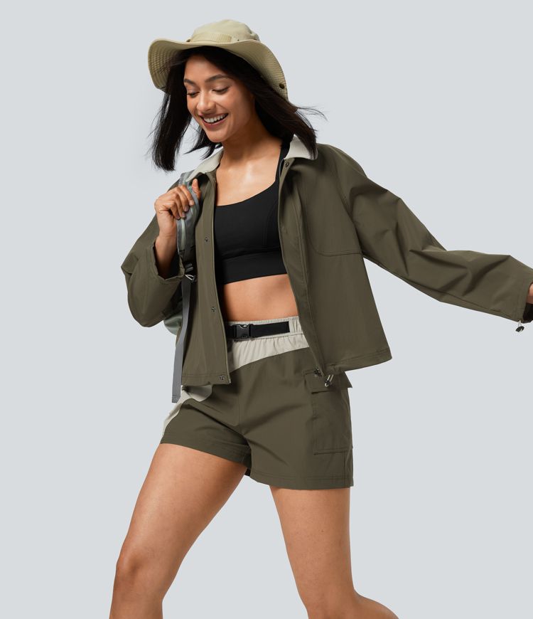 Short de randonnée cargo taille haute imperméable avec ceinture et poches