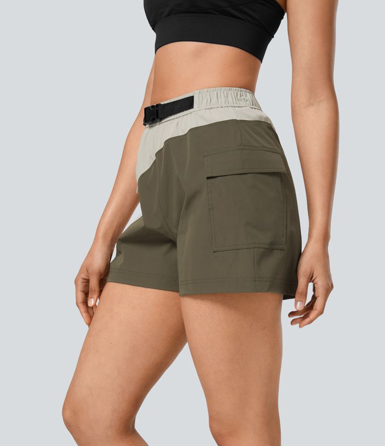 Short de randonnée cargo taille haute imperméable avec ceinture et poches