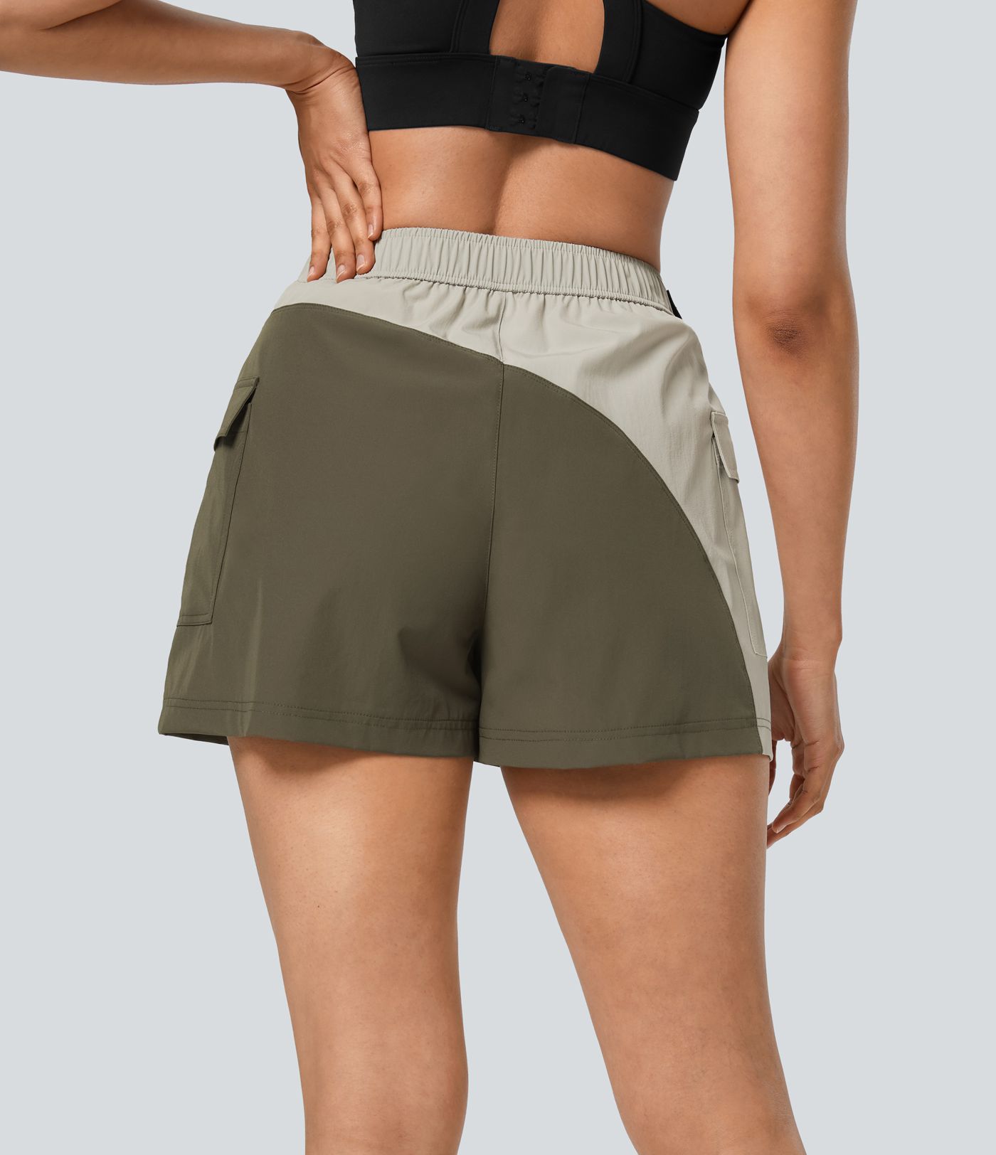 Short de randonnée cargo taille haute imperméable avec ceinture et poches