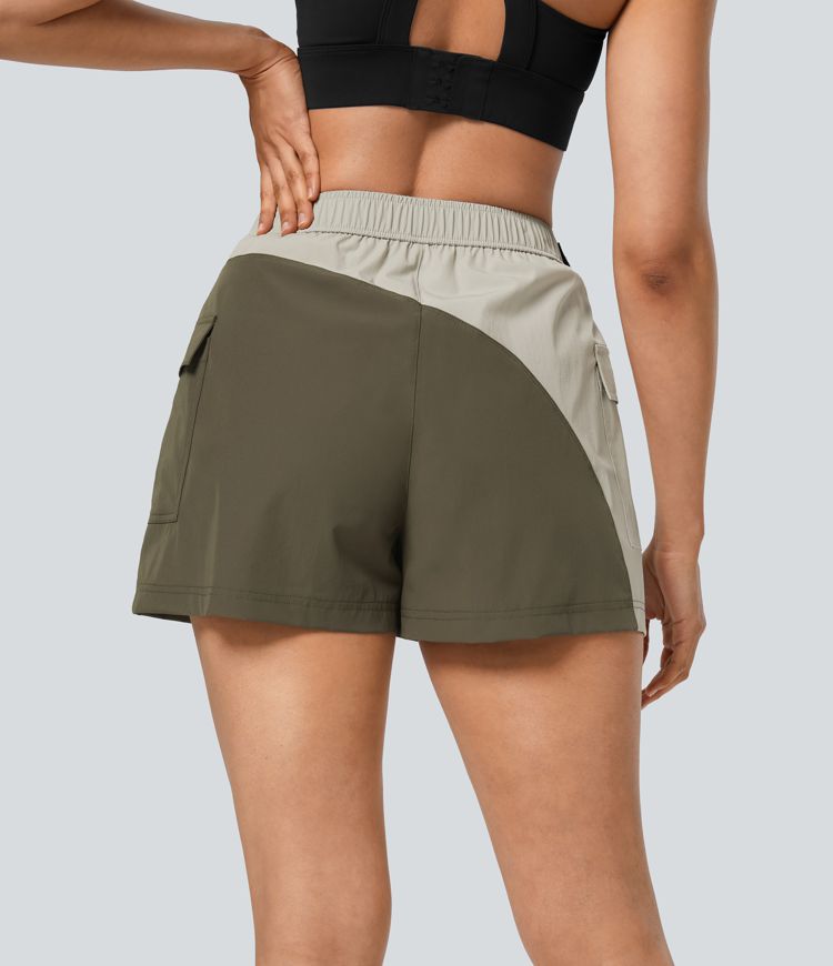 Short de randonnée cargo taille haute imperméable avec ceinture et poches