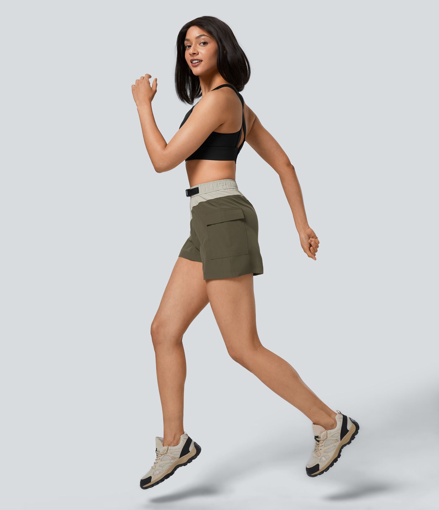 Short de randonnée cargo taille haute imperméable avec ceinture et poches