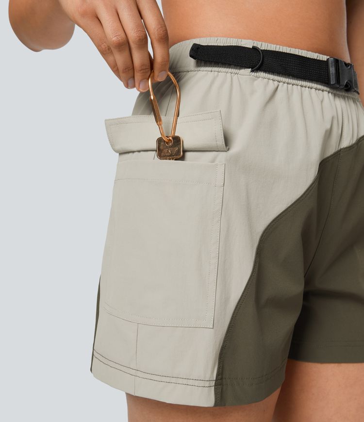 Short de randonnée cargo taille haute imperméable avec ceinture et poches