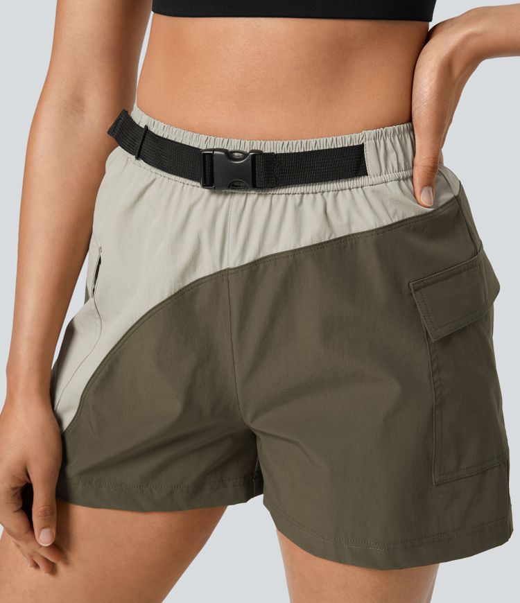 Short de randonnée cargo taille haute imperméable avec ceinture et poches
