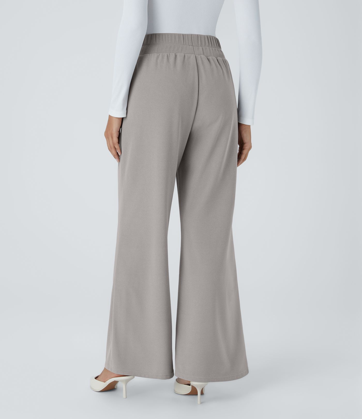 Halara Flex™ High Waisted Wide Waistband Pocket Wide Leg Waffle Work Trousers 