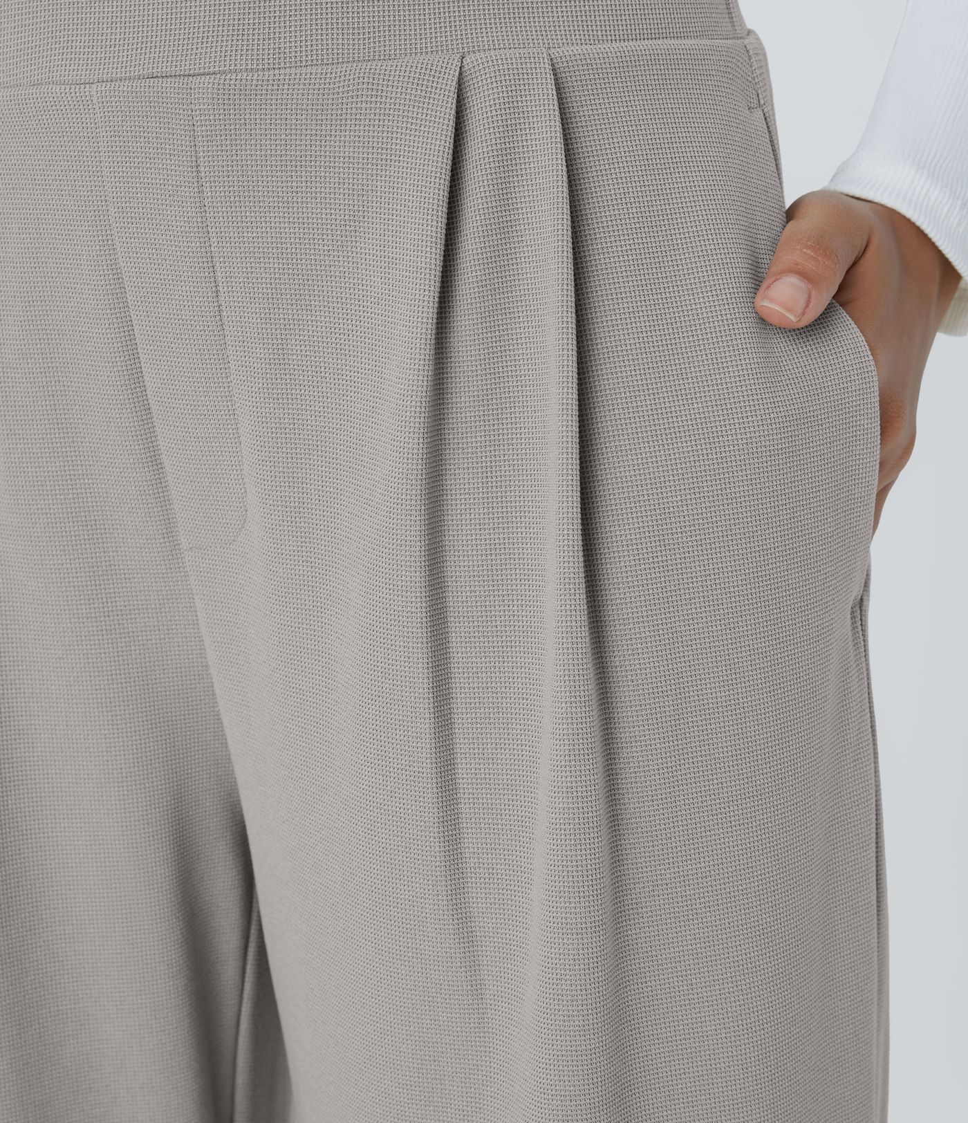 Halara Flex™ High Waisted Wide Waistband Pocket Wide Leg Waffle Work Trousers 