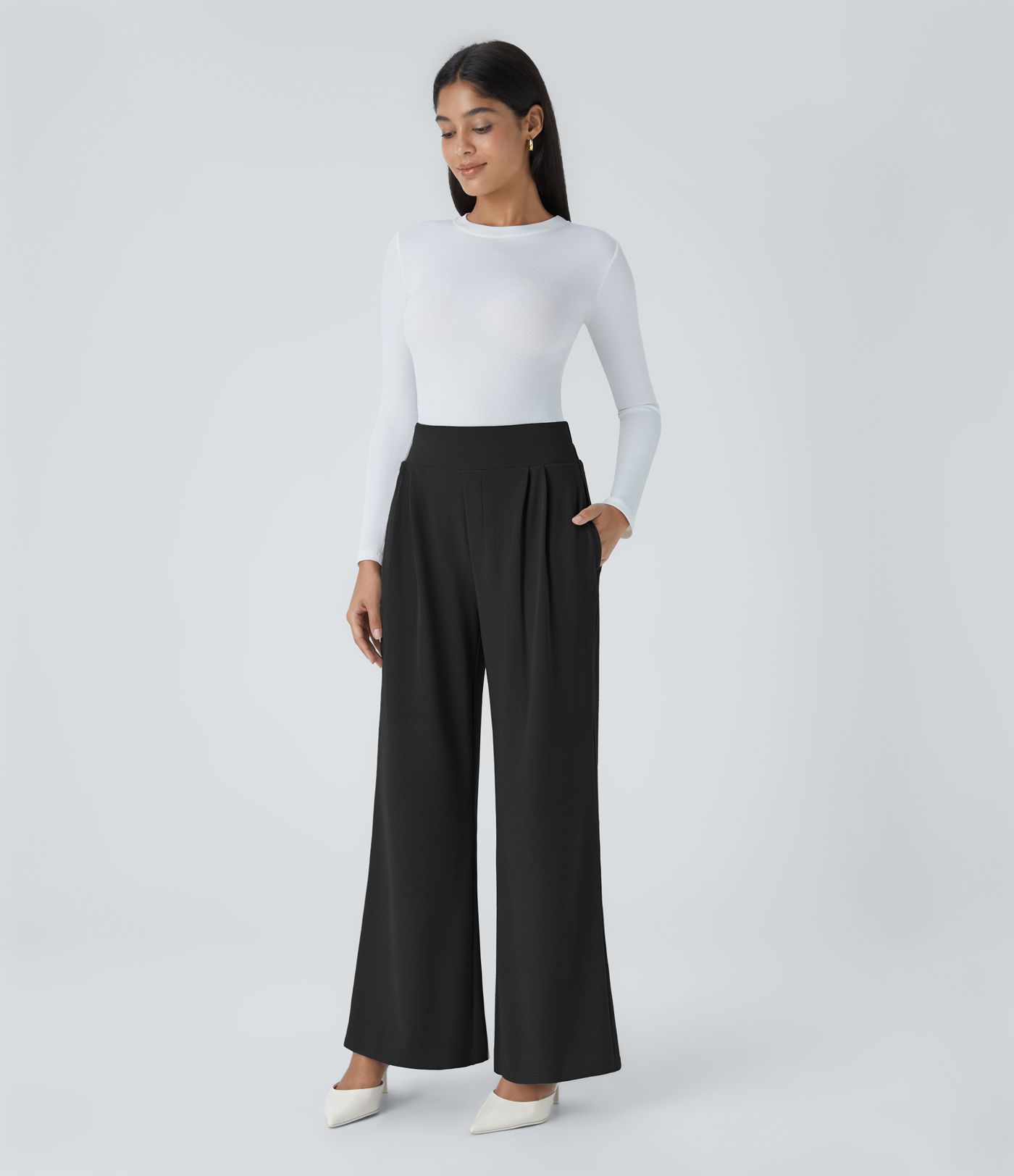 Halara Flex™ High Waisted Wide Waistband Pocket Wide Leg Waffle Work Pants