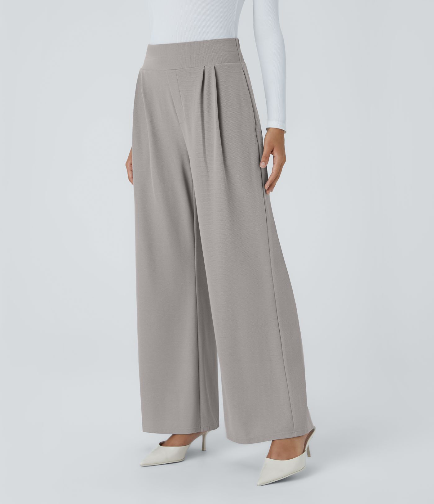 Halara Flex™ High Waisted Wide Waistband Pocket Wide Leg Waffle Work Trousers 