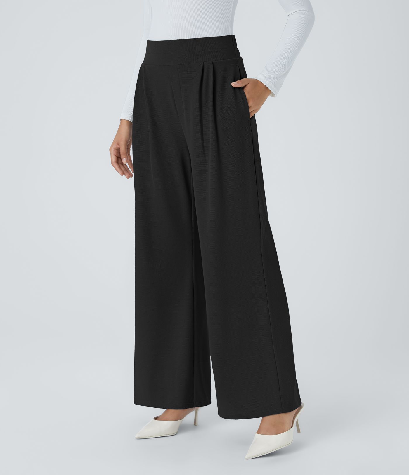 Halara Flex™ High Waisted Wide Waistband Pocket Wide Leg Waffle Work Pants