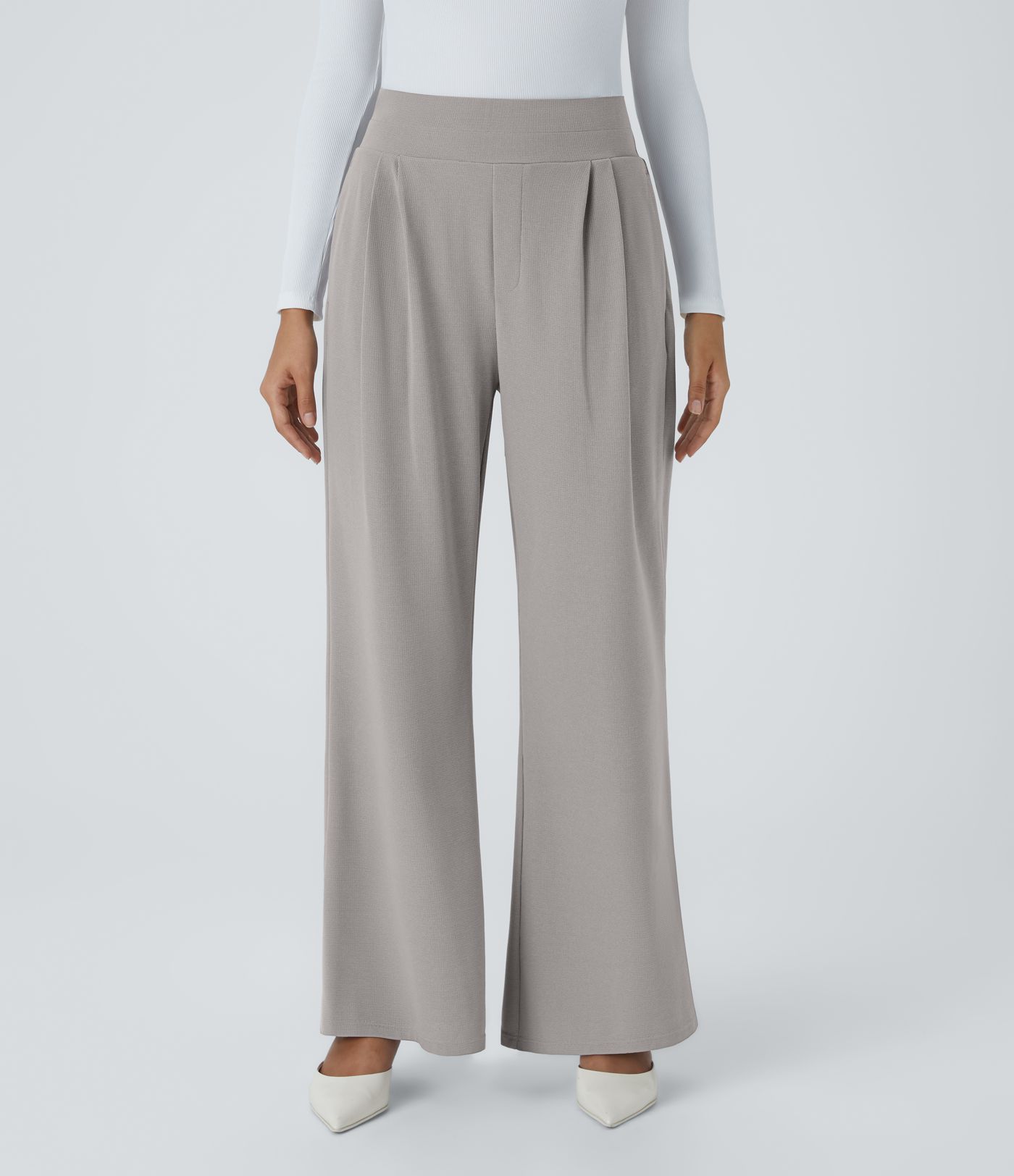 Halara Flex™ High Waisted Wide Waistband Pocket Wide Leg Waffle Work Trousers 