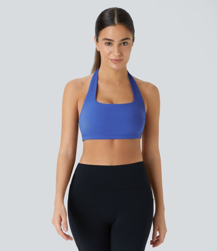 Softlyzero™ Plush Low Support Halter Backless G-Hook Yoga Sports Bra