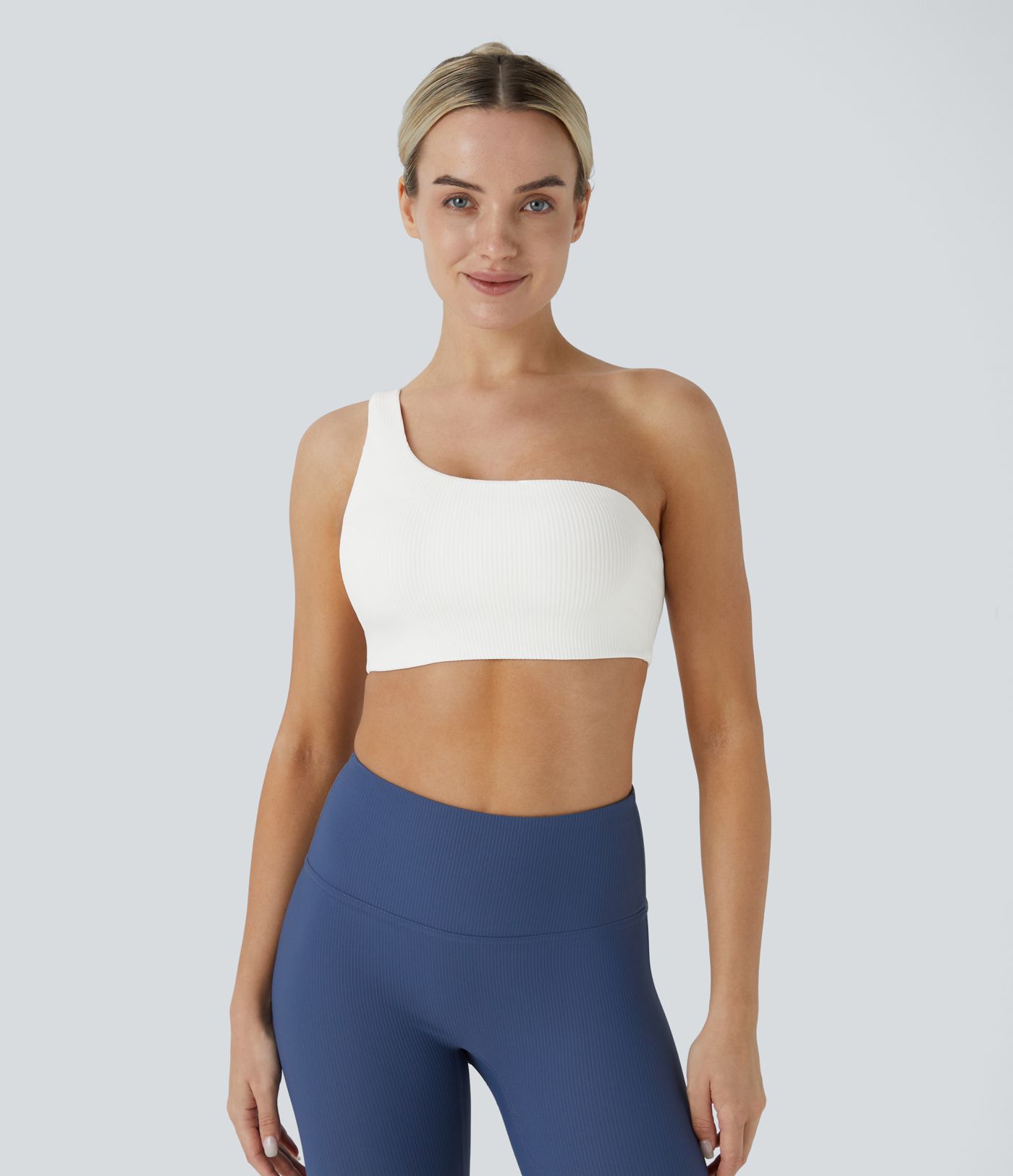 Ribbed one-shoulder backless yoga sports bra