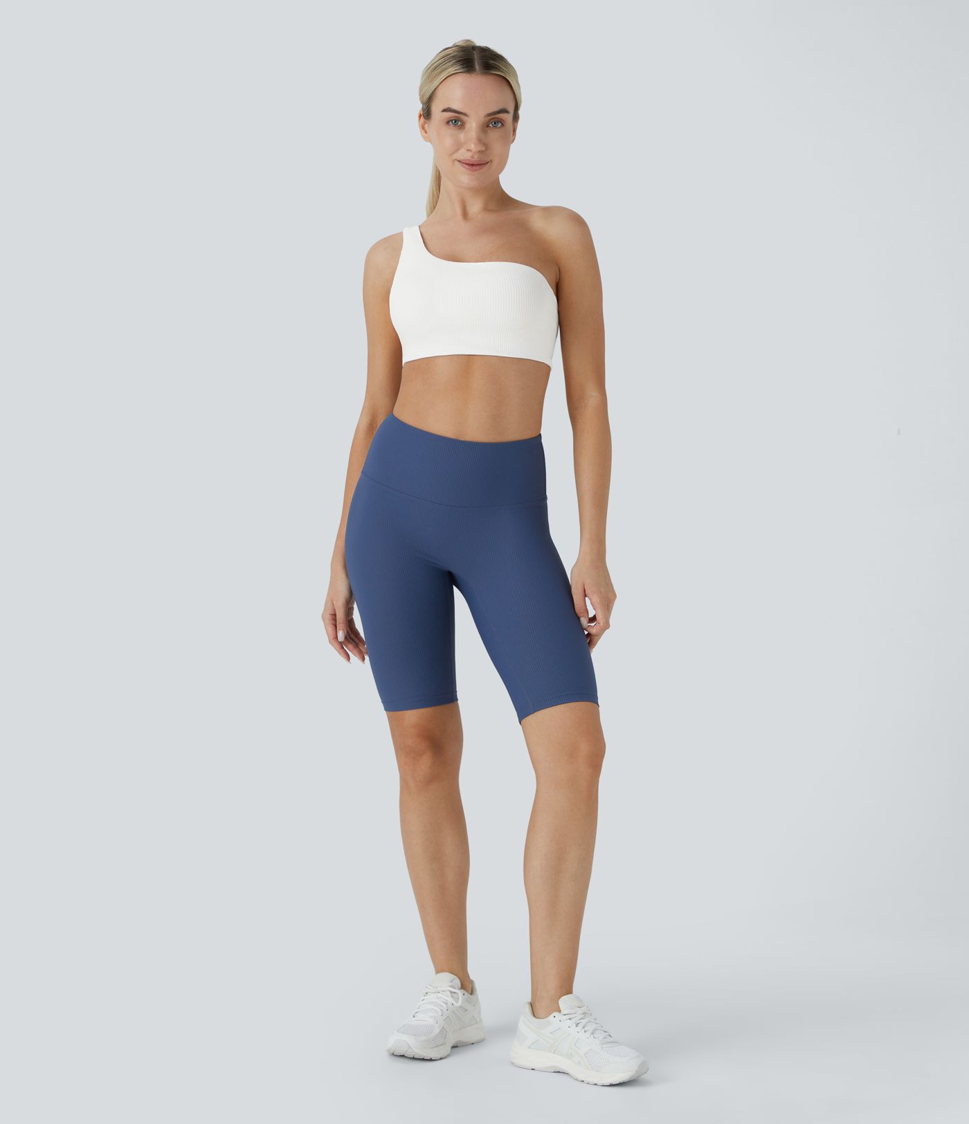 Ribbed one-shoulder backless yoga sports bra