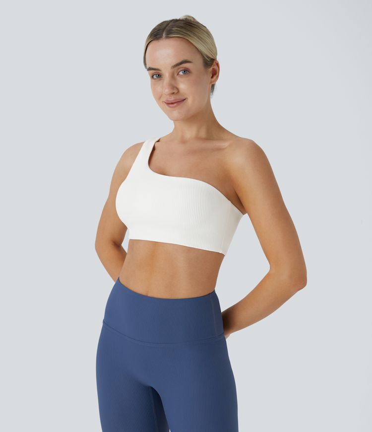 Ribbed one-shoulder backless yoga sports bra